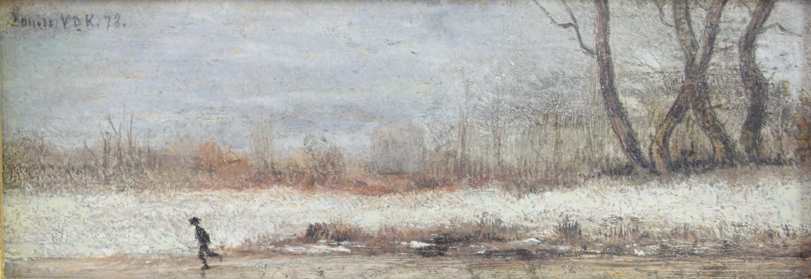 tableau Le patineur  Van De Kerkhove Fritz (Frédéric Jean-Louis) paysage,personnage  huile panneau 19e siècle