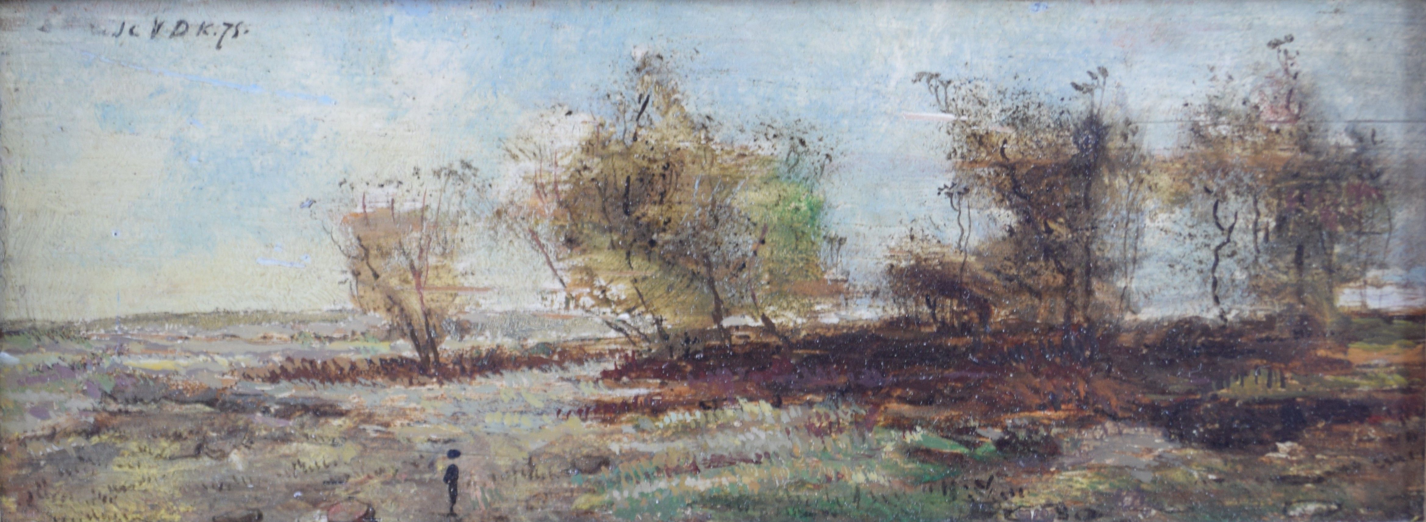 tableau Le contemplateur  Van De Kerkhove Fritz (Frédéric Jean-Louis) paysage,personnage  huile panneau 19e siècle