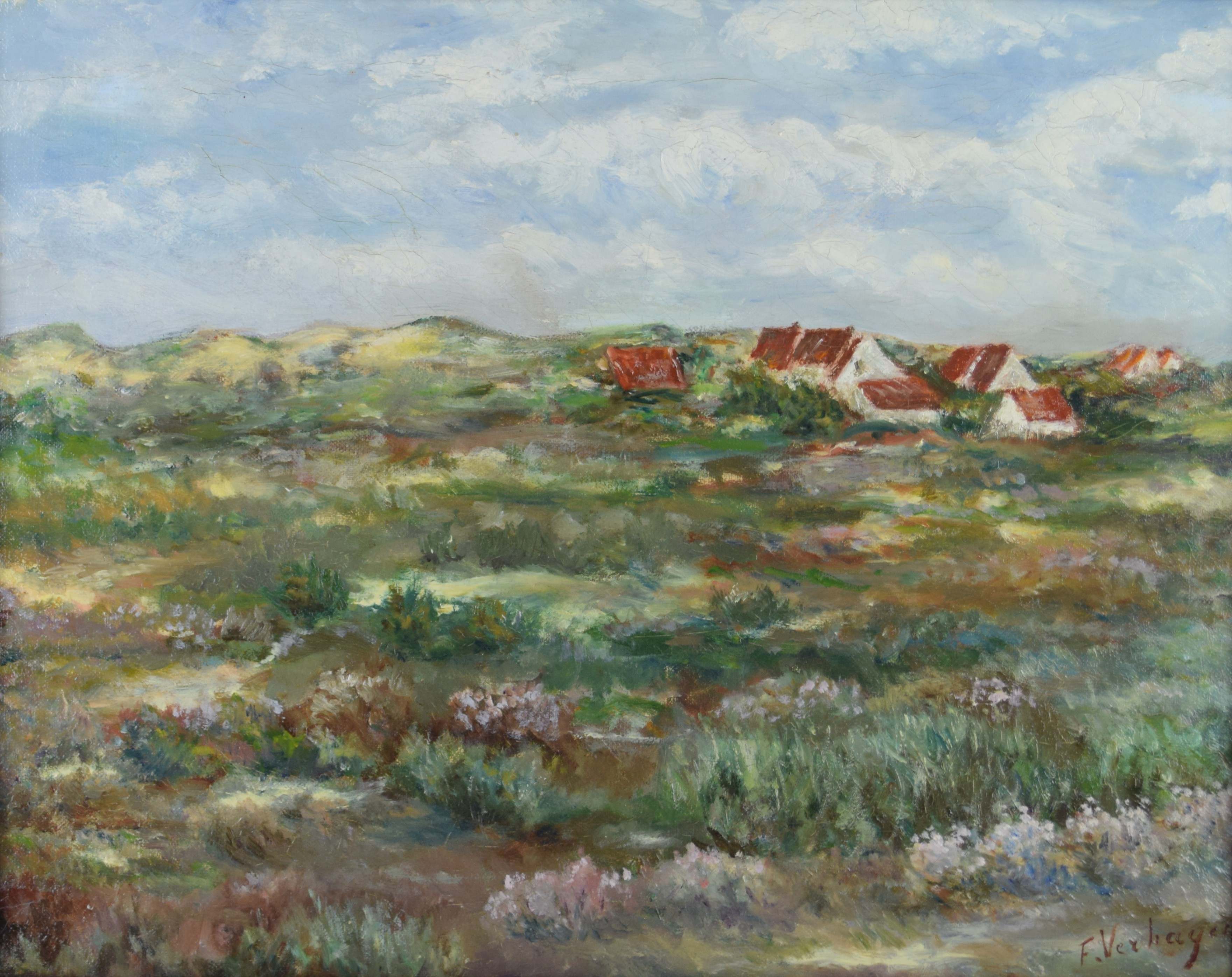 tableau Aux environs de Knokke  Verhaegen Fernand marine,paysage  huile toile 1ère moitié 20e siècle