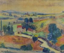 tableau Le hameau  Guillain Marthe village fauvisme aquarelle papier 1ère moitié 20e siècle