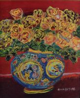 tableau Le bouquet de roses Noma Hitone fleurs,nature morte  huile toile 2ième moitié 20e siècle