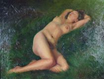 tableau Nue dans l'herbe Notté Léon nu,personnage  huile toile 1ère moitié 20e siècle