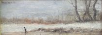 tableau Le patineur  Van De Kerkhove Fritz (Frédéric Jean-Louis) paysage,personnage  huile panneau 19e siècle