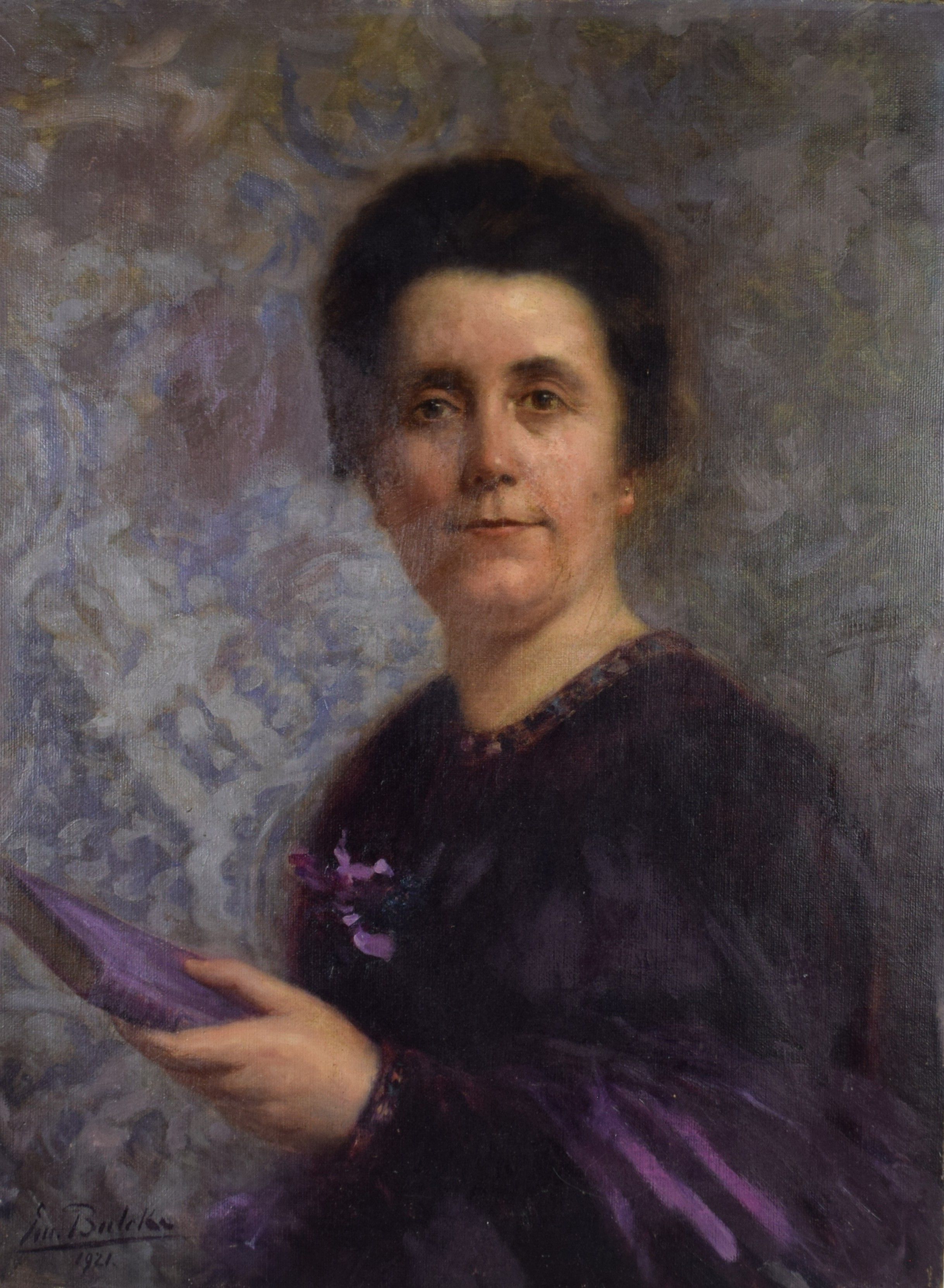 tableau La femme en mauve Bulcke Emile portrait  gravure toile 1ère moitié 20e siècle