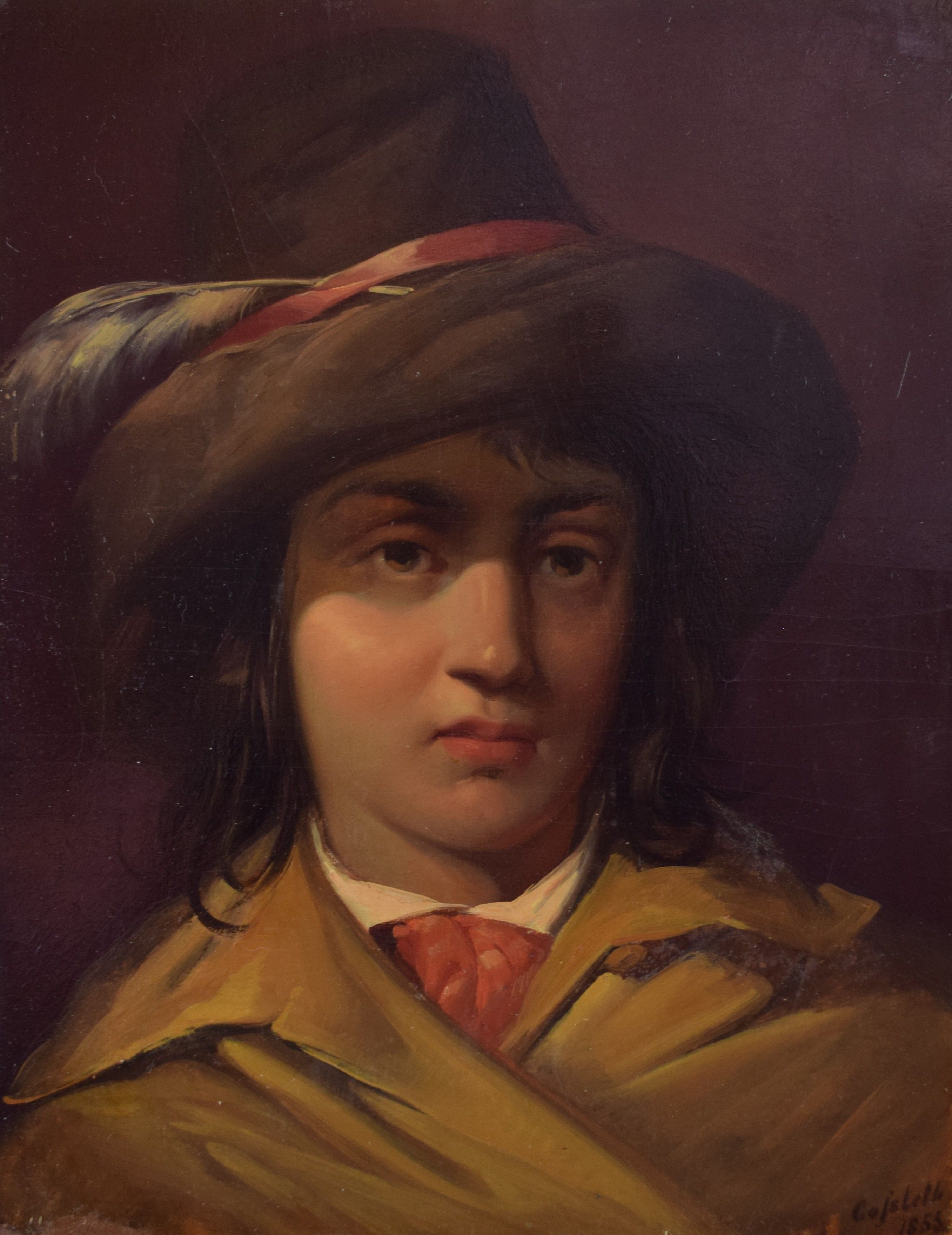 tableau Le page   portrait  huile carton 19e siècle