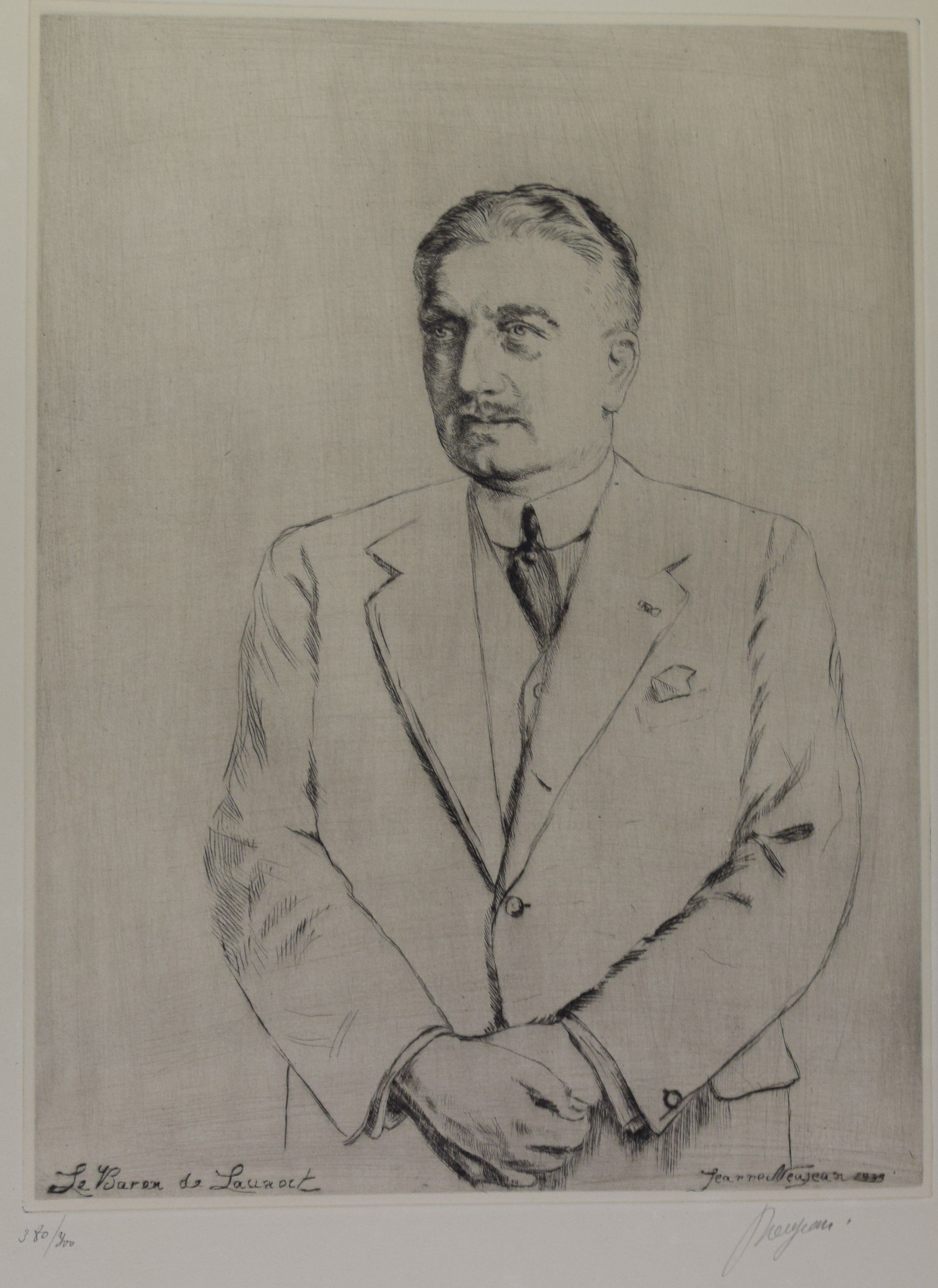 tableau Le Baron de Launoit Neujean Jeanne portrait  estampe panneau 1ère moitié 20e siècle