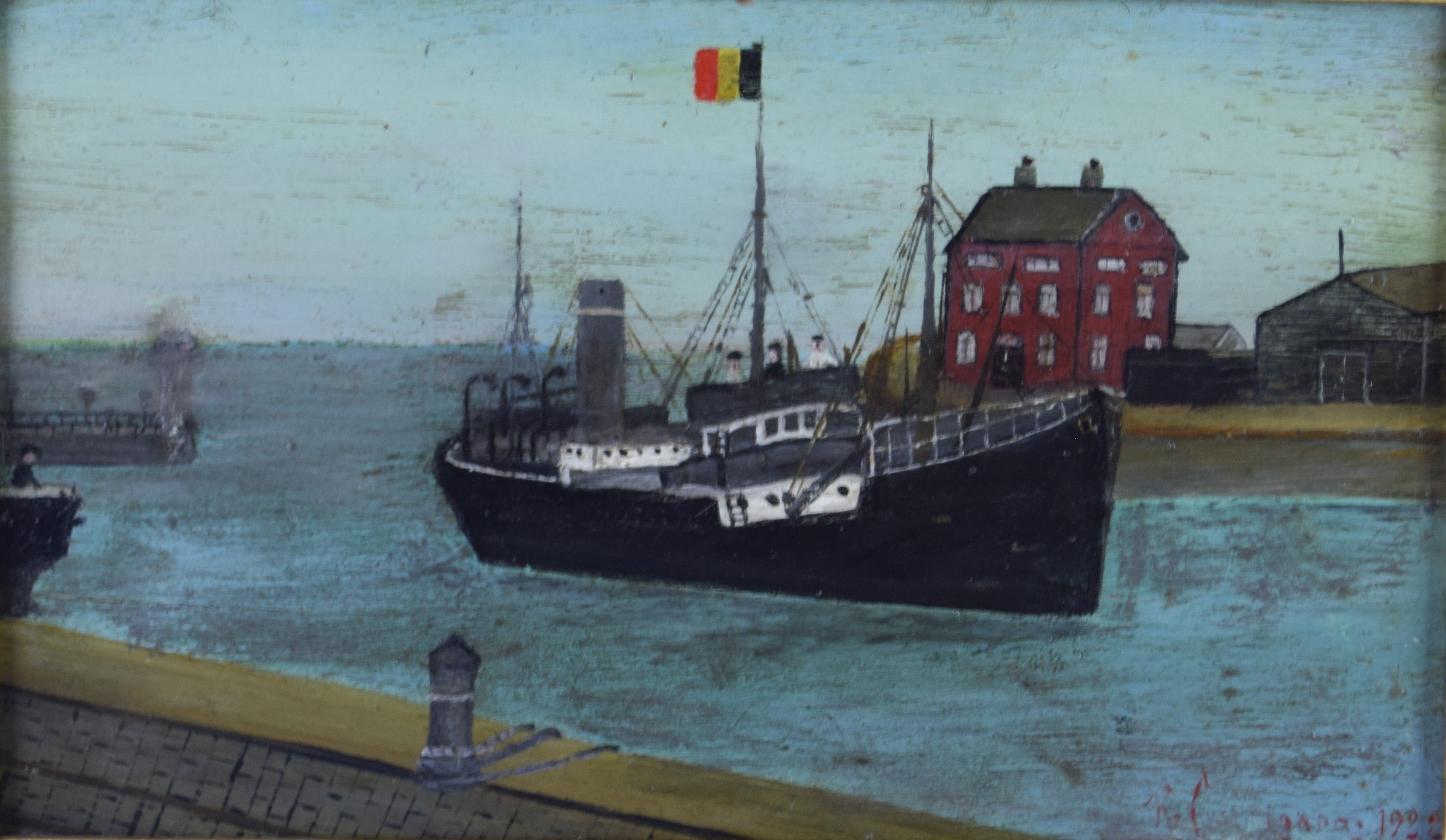 tableau Rentrée au port   marine,personnage  huile panneau 1ère moitié 20e siècle