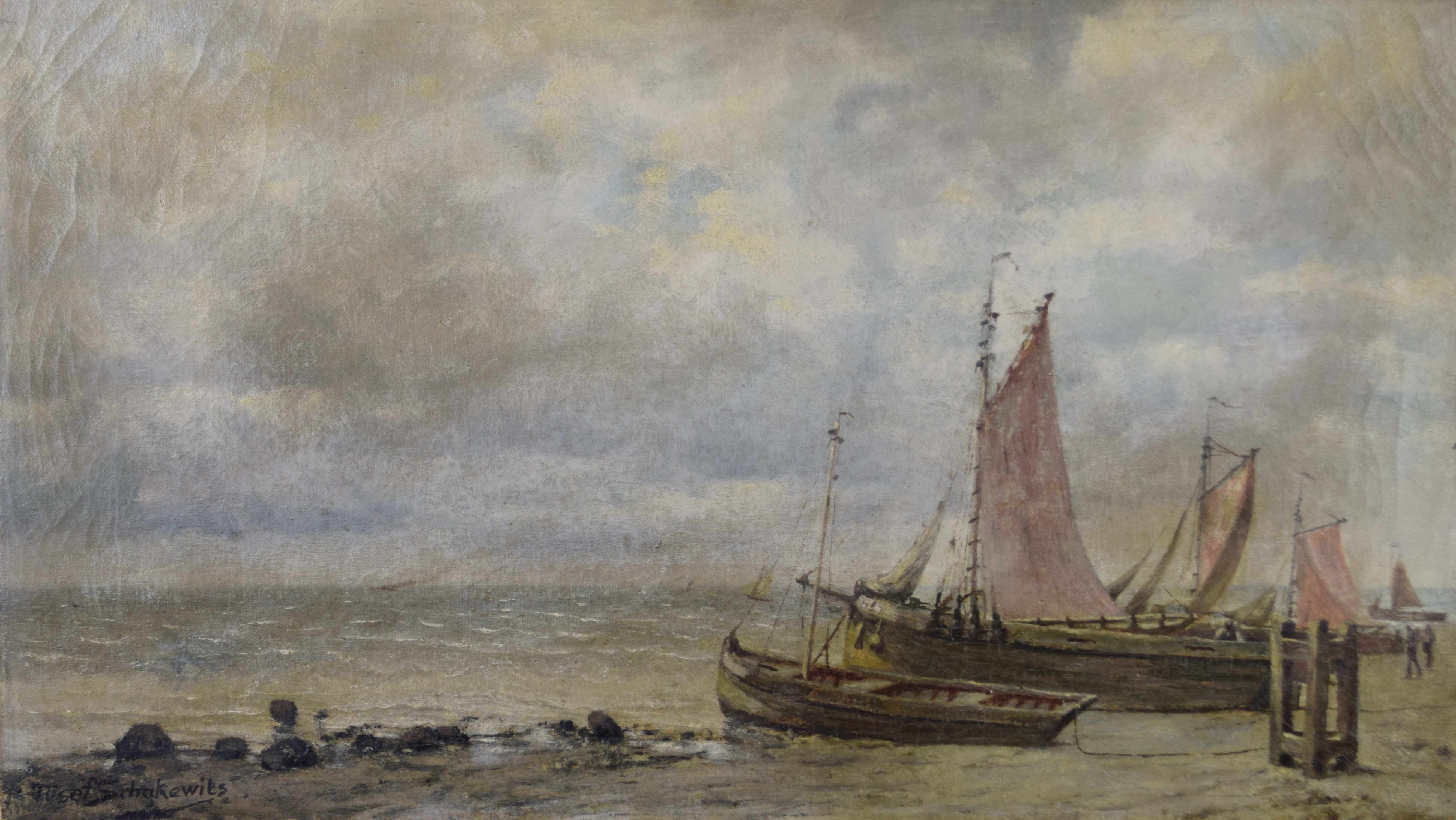 tableau La mer du nord Schakewits Jozef marine  huile toile 1ère moitié 20e siècle