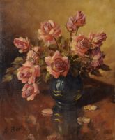 tableau Le bouquet de roses Berty Anne fleurs,nature morte  huile toile 1ère moitié 20e siècle