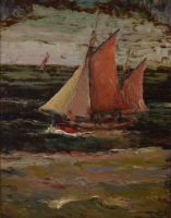 tableau En mer Cornu Oscar marine  huile panneau 1ère moitié 20e siècle