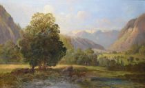 tableau Journée ensoleillée animée en montagne Kuwasseg Charles Joseph paysage  huile toile 19e siècle