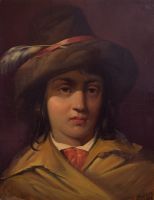 tableau Le page   portrait  huile carton 19e siècle