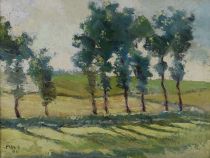 tableau La rangée d'arbres Magis  paysage  huile toile 1ère moitié 20e siècle