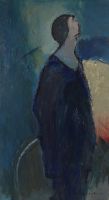 tableau Le cerceau  Mortier Marcel personnage  huile triplex 2ième moitié 20e siècle