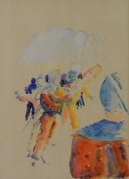 tableau Les gilles pour le laetare  Pierront Roger personnage  aquarelle papier 2ième moitié 20e siècle