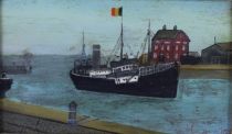 tableau Rentrée au port   marine,personnage  huile panneau 1ère moitié 20e siècle