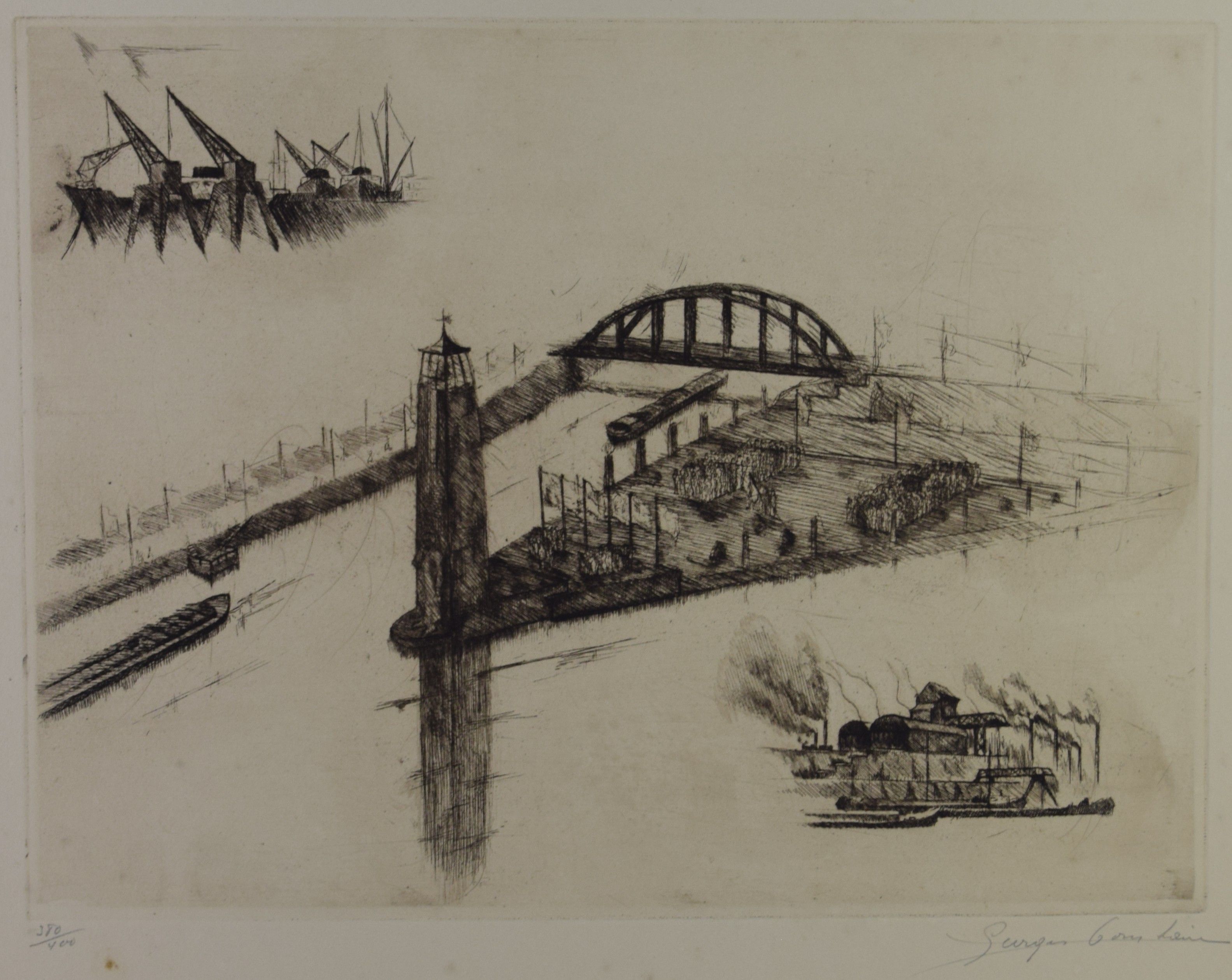 tableau Vues du Canal Albert Comhaire Georges   estampe papier 1ère moitié 20e siècle