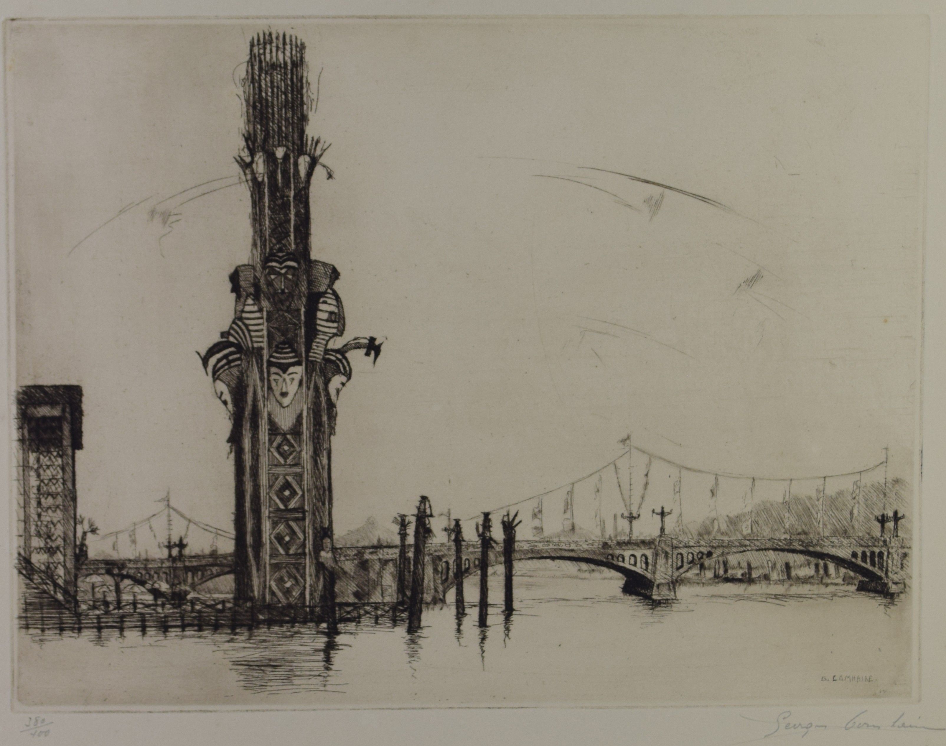 tableau Le pavillon du Congo Comhaire Georges   estampe papier 1ère moitié 20e siècle