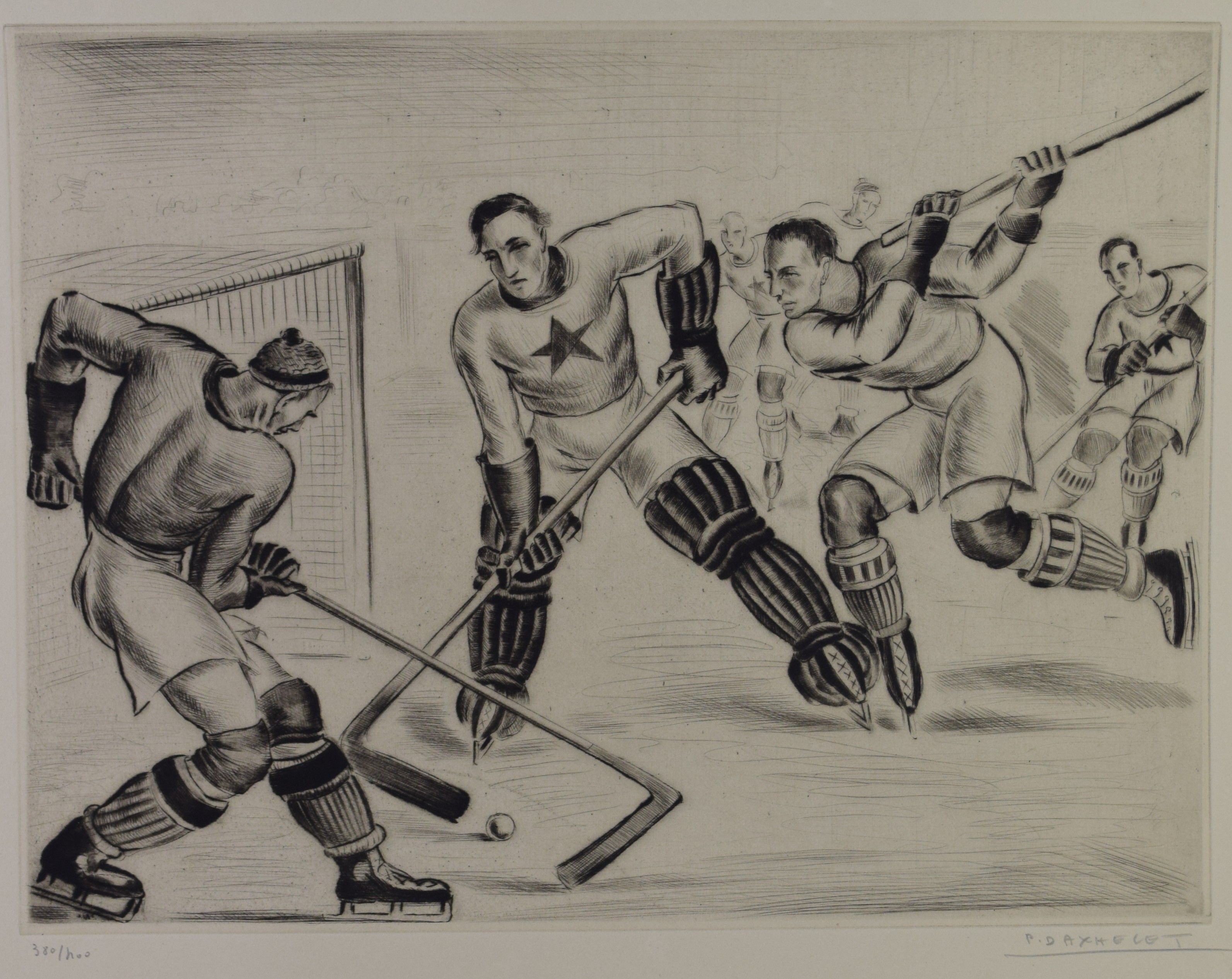 tableau Hockey sur glace Daxhelet  Paul   estampe papier 1ère moitié 20e siècle