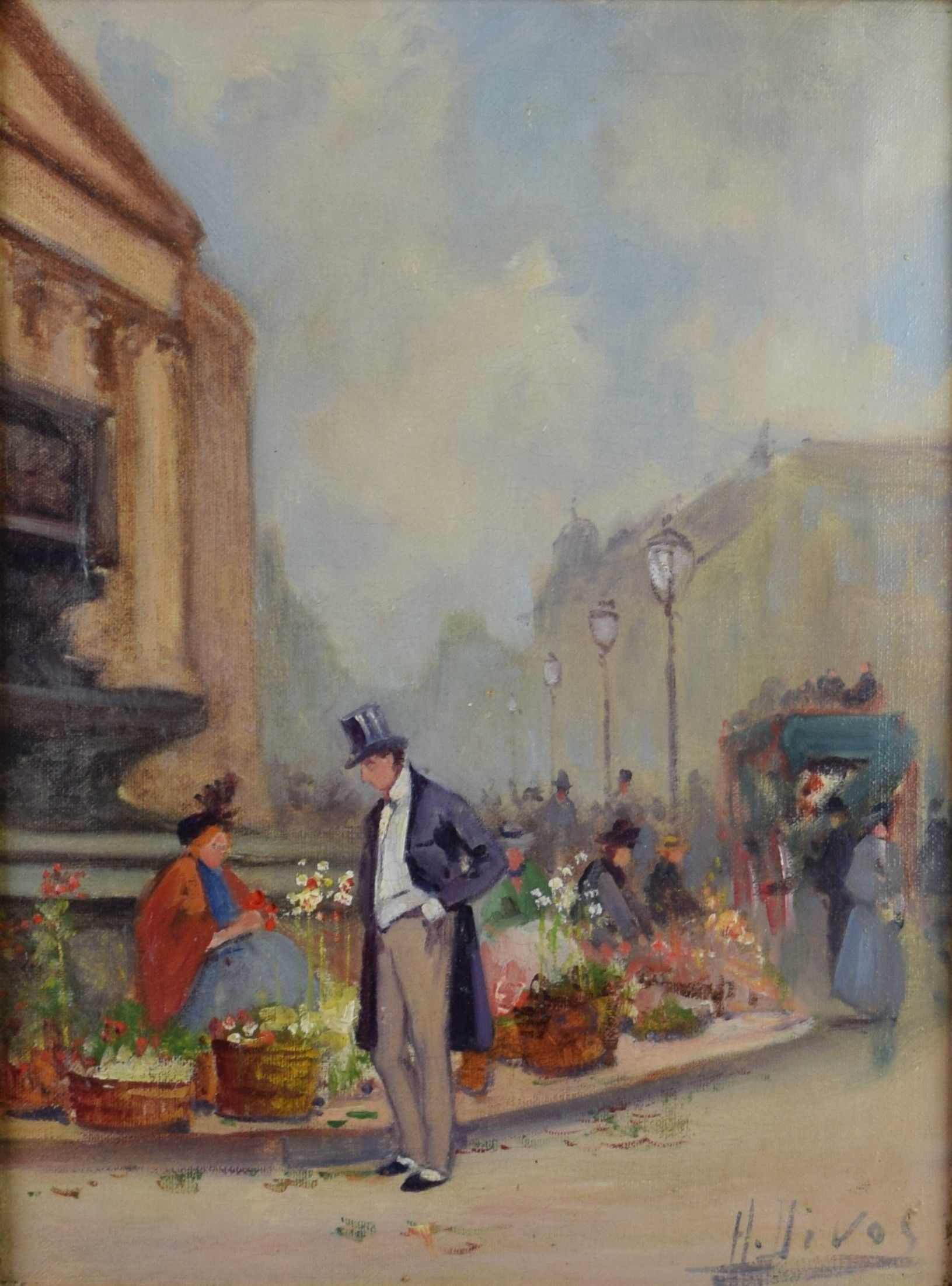 tableau Les marchandes de fleures De Vos H personnage,scène de genre  huile toile 1ère moitié 20e siècle