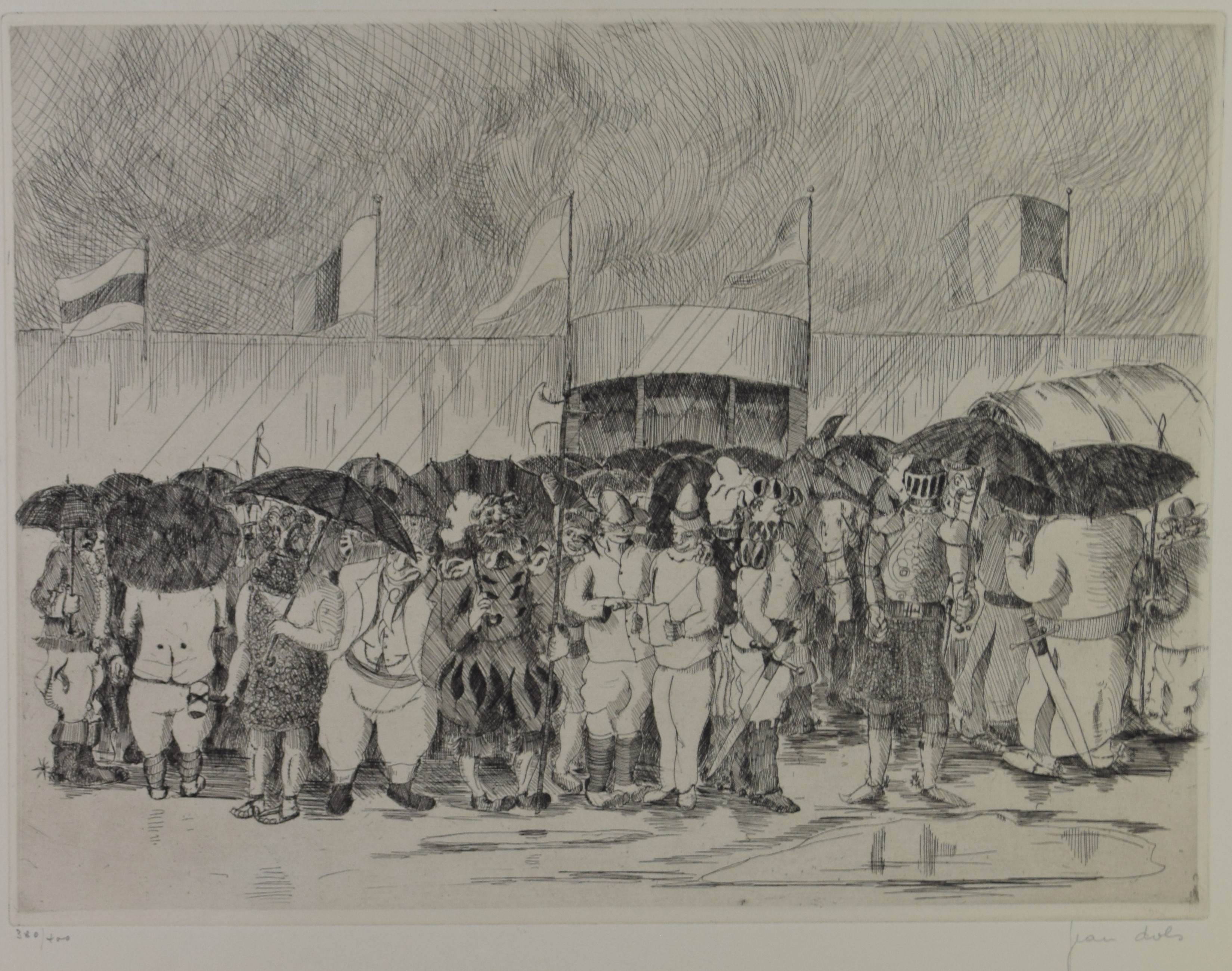 tableau Le gai village Mosan Dols Jean personnage  estampe papier 1ère moitié 20e siècle