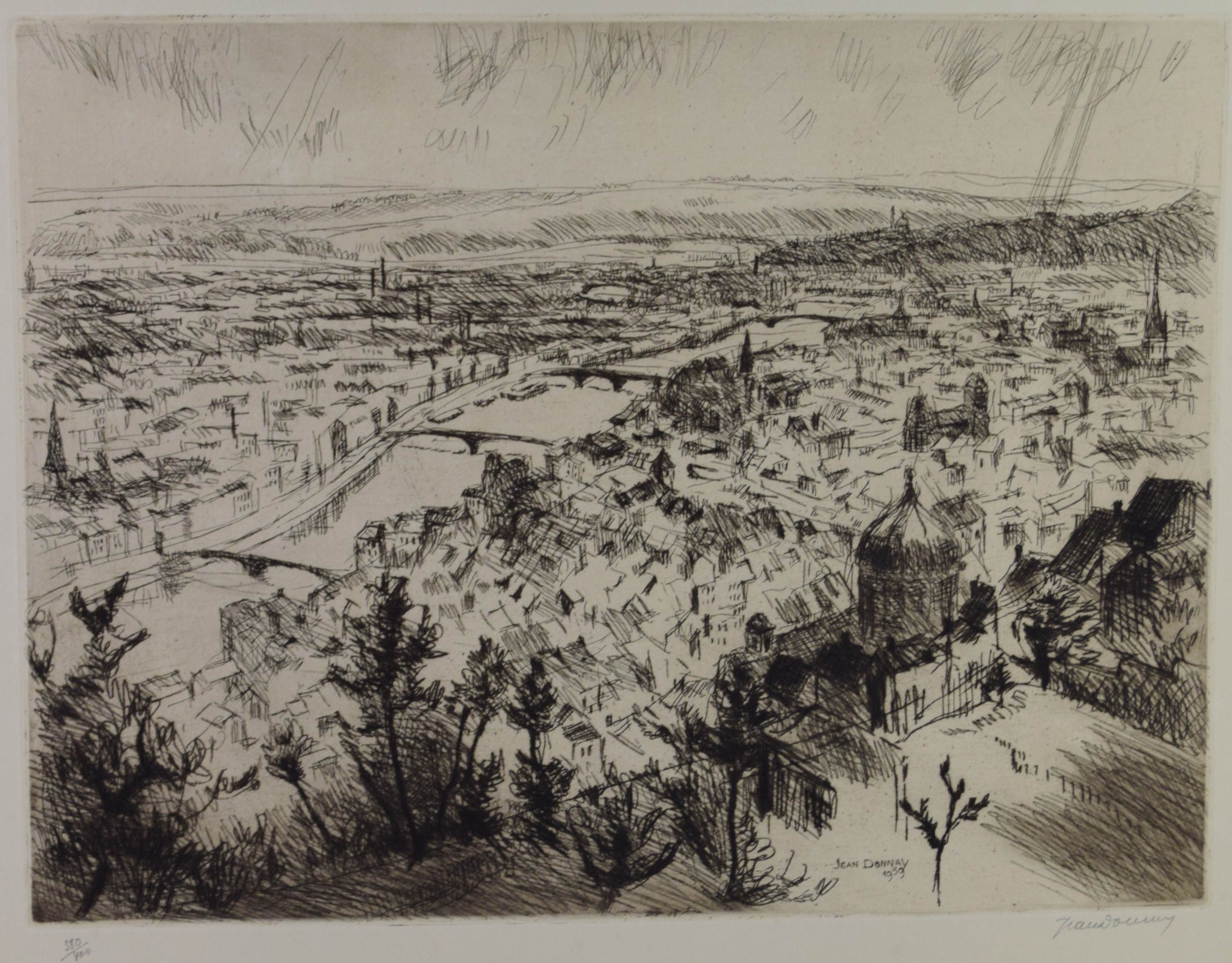 tableau Vue de Liège Donnay Jean orientaliste,ville  estampe papier 1ère moitié 20e siècle