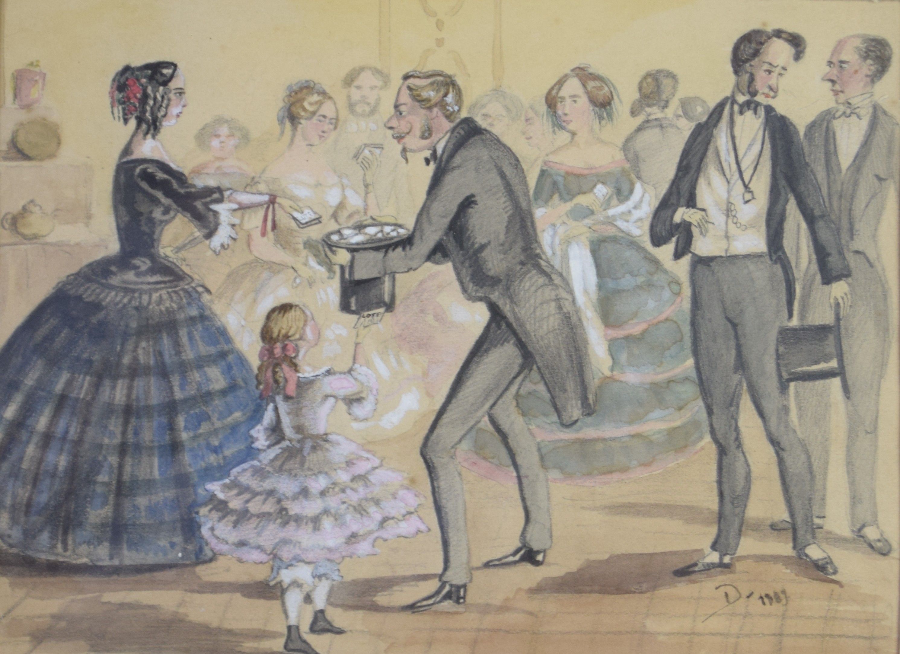 tableau La loterie   personnage,scène de genre  mixte papier 19e siècle