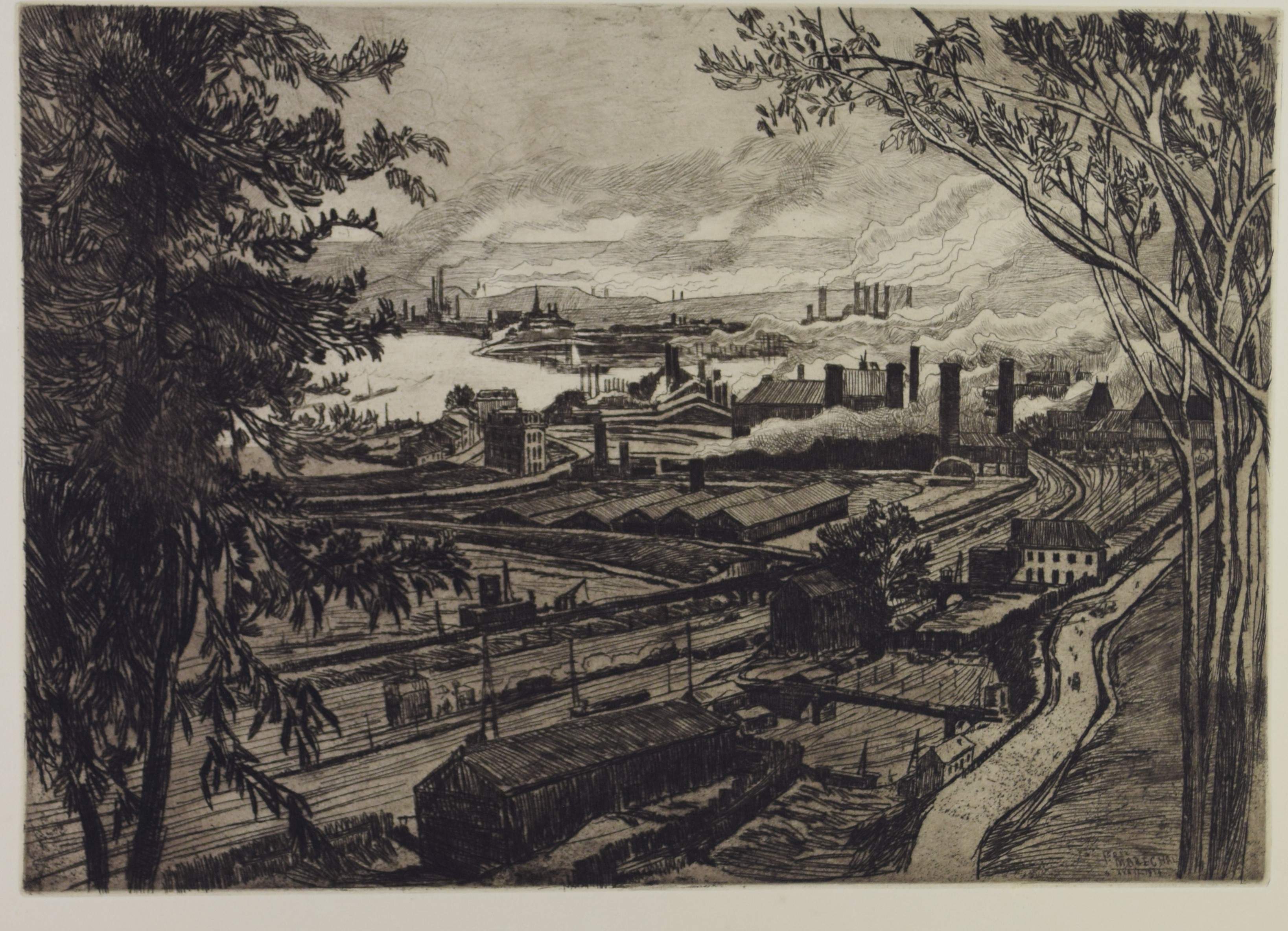 tableau La vallée de la Meuse Maréchal François   estampe papier 1ère moitié 20e siècle