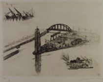 tableau Vues du Canal Albert Comhaire Georges   estampe papier 1ère moitié 20e siècle