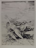 tableau Venus et Neptune Crommelynck Robet fantastique  estampe papier 1ère moitié 20e siècle