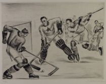 tableau Hockey sur glace Daxhelet  Paul   estampe papier 1ère moitié 20e siècle