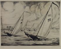 tableau Yacht Racing at the Berlin 1936 Daxhelet  Paul   huile papier 1ère moitié 20e siècle