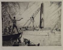tableau Canal Albert Daxhelet  Paul marine,personnage,ville  estampe papier 1ère moitié 20e siècle