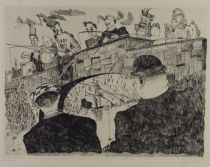 tableau Pêcheur à la ligne Dols Jean chasse pêche,personnage  estampe papier 1ère moitié 20e siècle