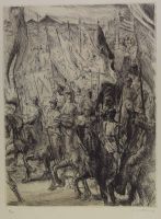 tableau La Bannières des 32 métiers Donnay Jean personnage  estampe papier 1ère moitié 20e siècle