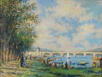 tableau Journée le long de l'eau Nocart V paysage,personnage  huile toile 2ième moitié 20e siècle