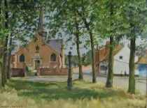 tableau Le village animé  Van Cauter Marcel personnage  huile toile 2ième moitié 20e siècle