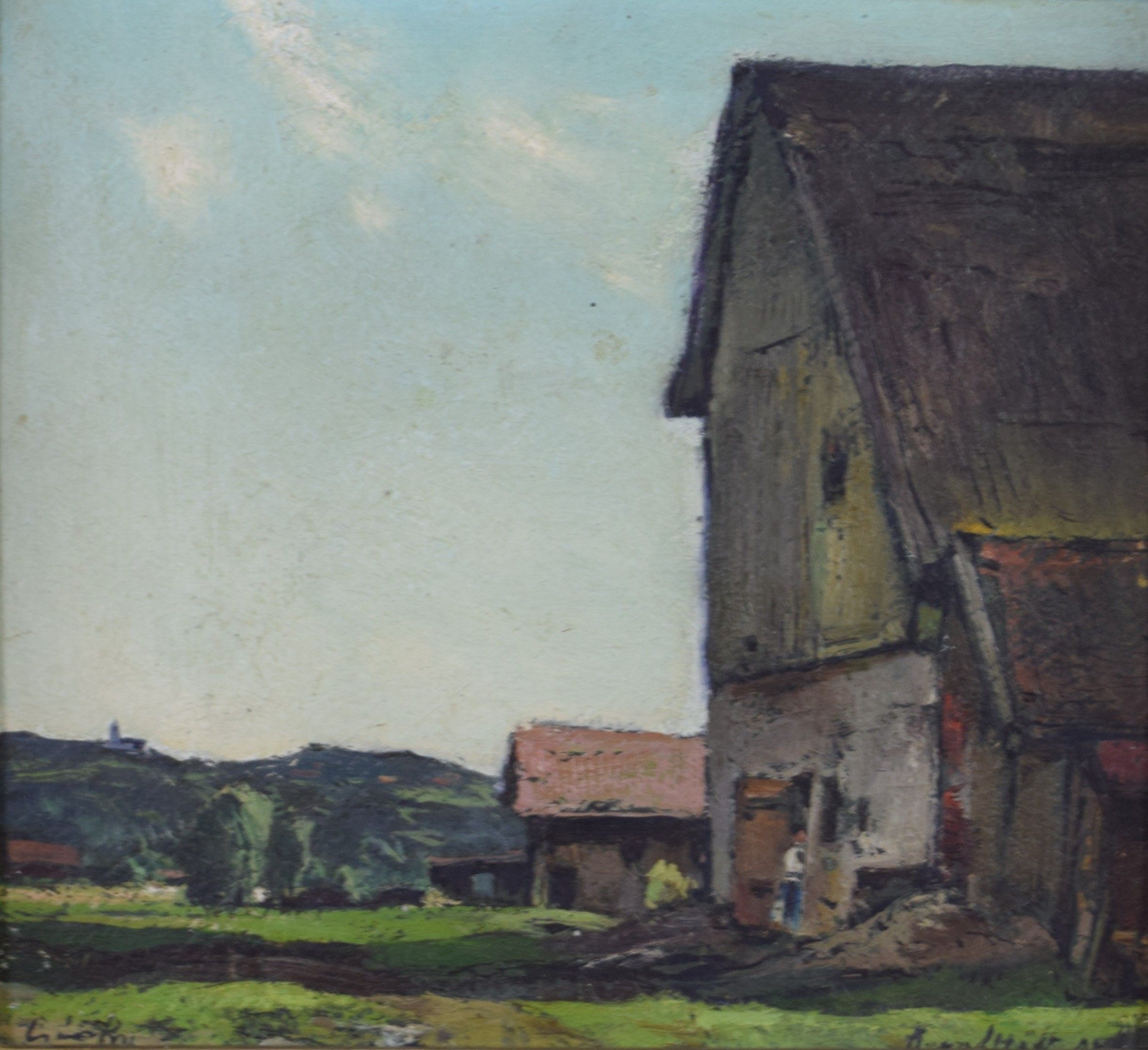 tableau Village Hongrois 2 Csanky Dénes paysage,personnage  huile carton 1ère moitié 20e siècle