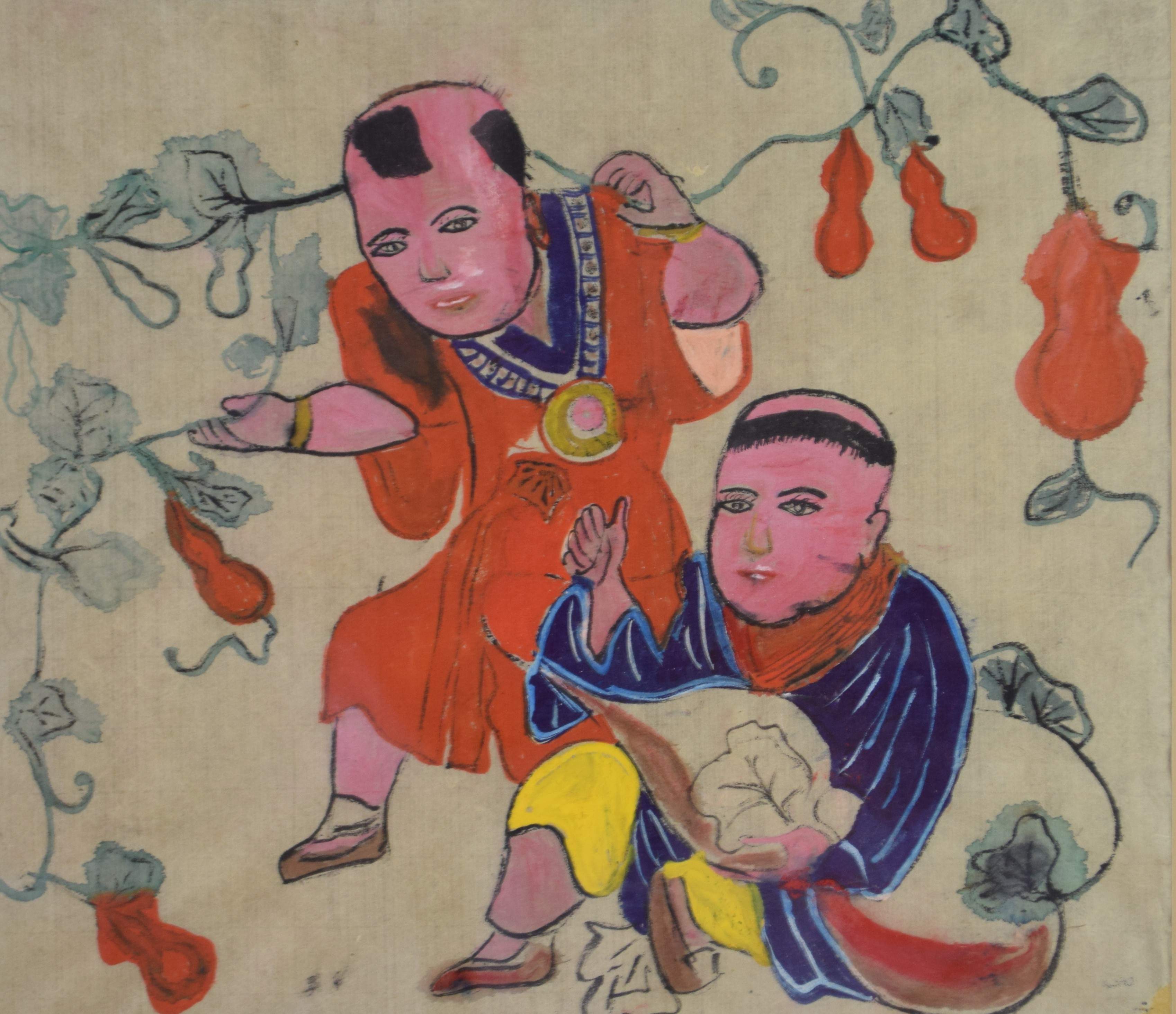 tableau Dessin chinois (jaune)   personnage  mixte papier 