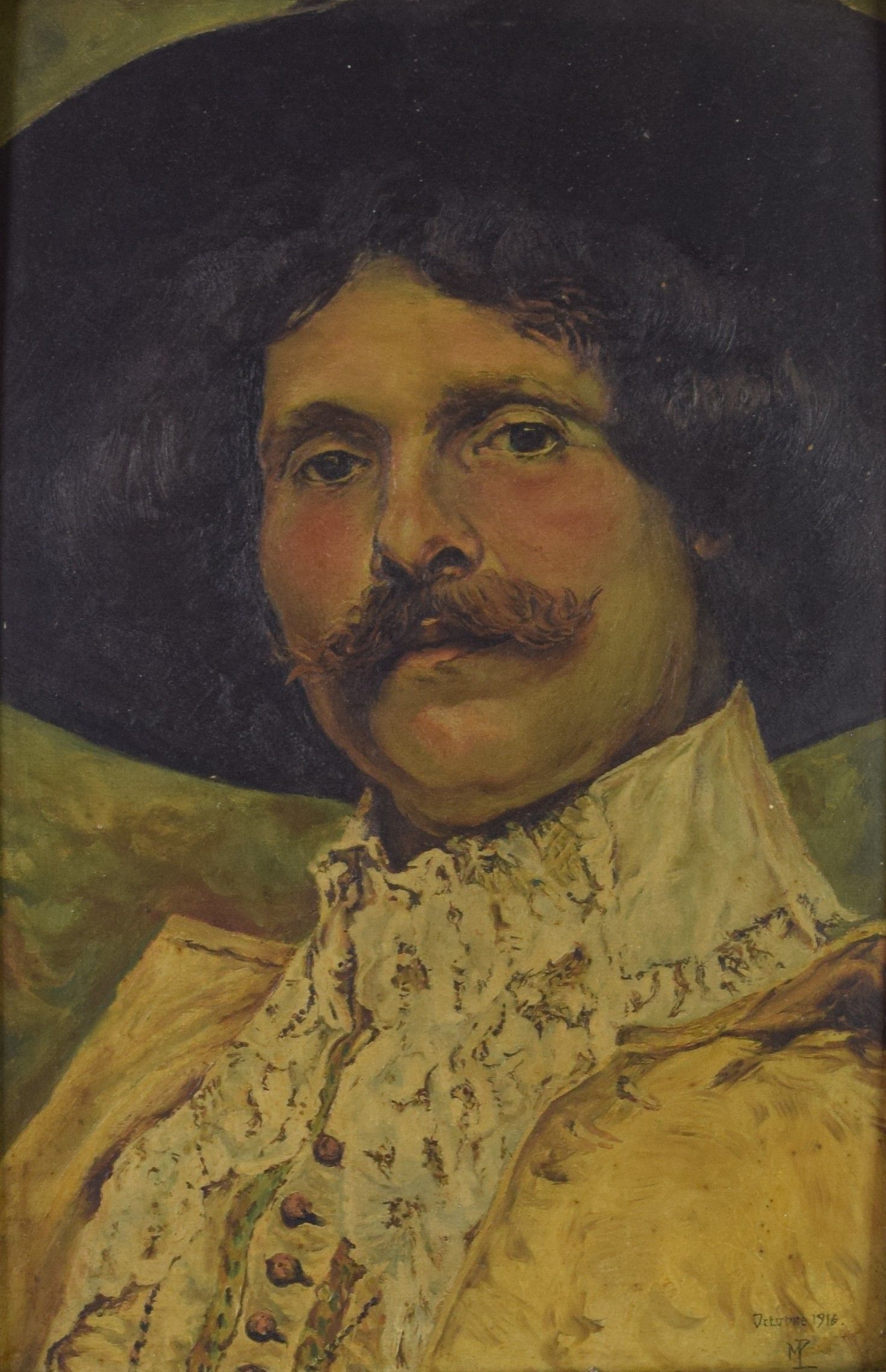 tableau Le gentilhomme    portrait  huile carton 1ère moitié 20e siècle