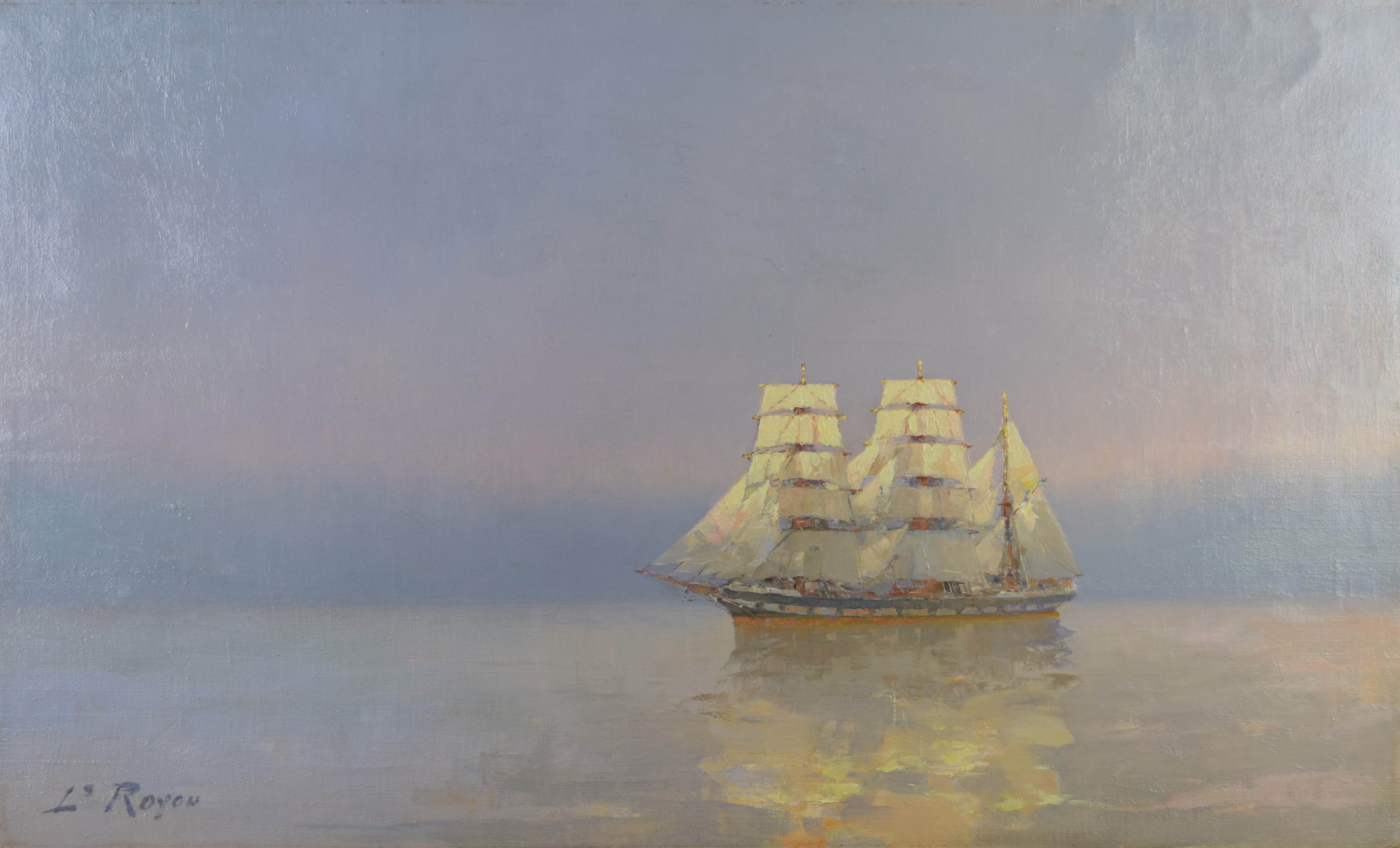 tableau Le 3 mats  Royon Louis marine  huile toile 1ère moitié 20e siècle