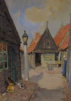 tableau Le village Cassiers Henry personnage,village  gouache papier 1ère moitié 20e siècle