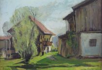 tableau Village Hongrois 1 Csanky Dénes paysage,personnage  huile carton 1ère moitié 20e siècle