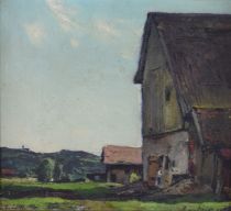 tableau Village Hongrois 2 Csanky Dénes paysage,personnage  huile carton 1ère moitié 20e siècle