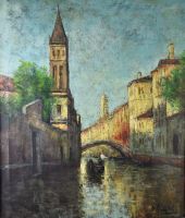 tableau Canal à Venise Flaneur Paul ville  huile toile 1ère moitié 20e siècle