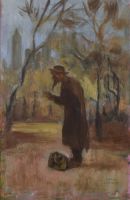 tableau Le voyageur  Ivanoff Serge personnage  huile carton 1ère moitié 20e siècle