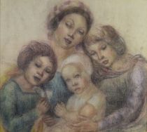 tableau La famille   personnage  huile toile 1ère moitié 20e siècle