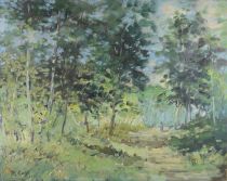 tableau La promeneuse    animaux,paysage,personnage  huile toile 1ère moitié 20e siècle