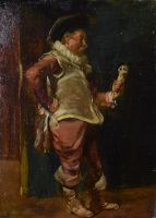 tableau L'amateur d'arts    personnage  huile carton 19e siècle