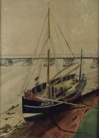 tableau L'estuaire  Logelain Henry marine  aquarelle papier 1ère moitié 20e siècle